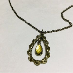 3/$15Gold Yellow tear drop shaped pendant necklace